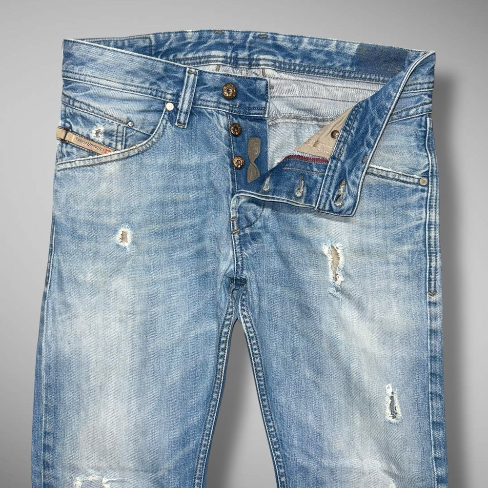 Diesel Jeans Men 29x28 Blue Belther Slim Taper Light‎ Wash Thrashed Rockstar Y2K